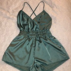 Teal silky romper